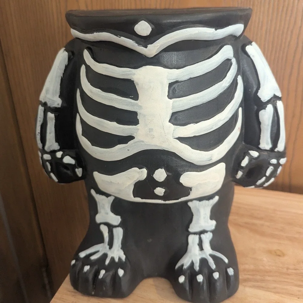 Skeleton Blow Mold Pedestal Pumpkin Candy Bowl Stand Halloween Decor Spooky Goth
